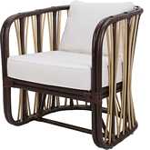 Shanaya Accent Arm Chair in Rattan & Brown Fabric